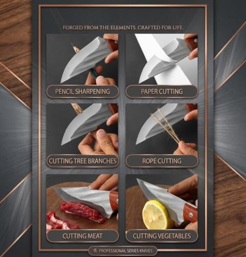 Image of Chef Knife with Leather Sheath, Full Tang Kitchen Knife with Ergonomic Wooden Handle, Multipurpose Stainless Steel Blade for Cutting Meat, Vegetables, Fruits (Kitchen Knife)