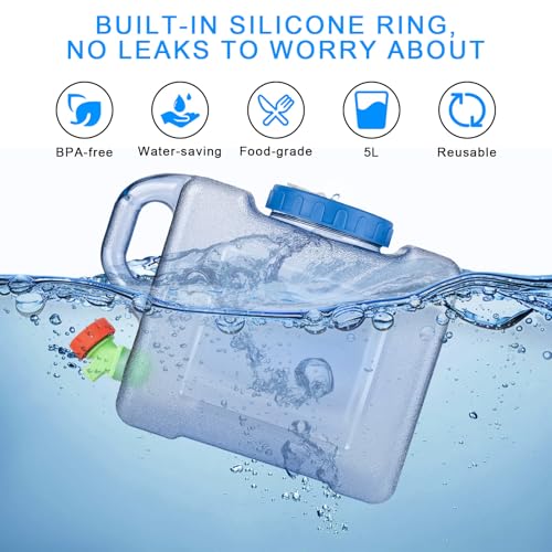 RUCUDIM 5L Camping Wasserkanister, Wasserbehälter mit Hahn,Kunststoff Wasserkanister,Tragbarer Trinkwasserkanister, Wassertank Camping mit Griffen, Wassertank für Wandern Camping Picknick Wohnwagen