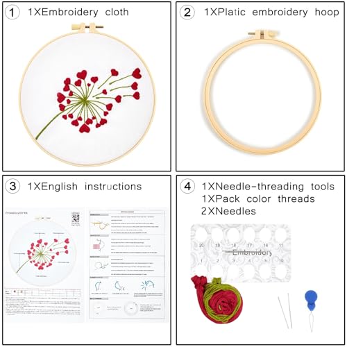 Image of Lover Valentine's Embroidery Kits for Beginners Adults, Heart Shaped Hand Embroidery Kits, Cross Stitch Kits for Adult Anniversary Valentine's Gifts, Entire Set of Embroidery Supplies & Video Tutorial