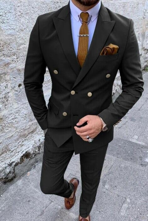 Men's Suit 2 Piece Classic Fit Suits 2 Buttons Peak Lapel Solid Double Breasted Jacket Blazer and Pants Set2
