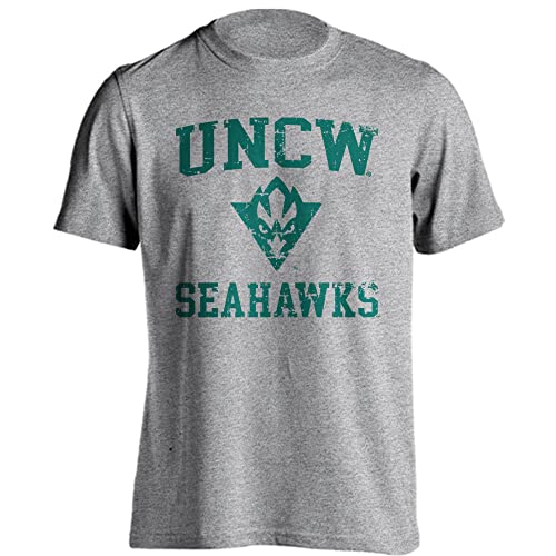 Sport Your Gear UNC Wilmington Seahawks Officially Licensed Distressed Retro Short Sleeve T-Shirt Game Day Tee Spirit Wear Fan Gear Apparel (Athletic Heather - Large)