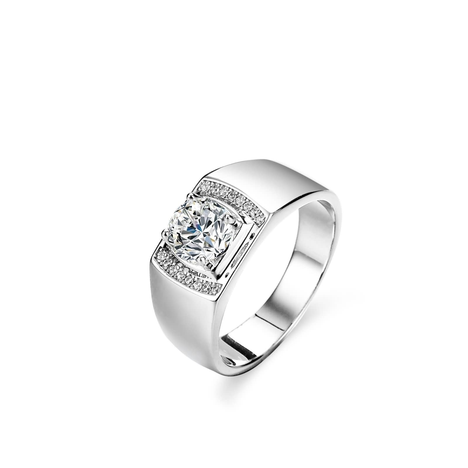 Anillo de plata para hombre, conjunto de alianzas de boda con 4 garras y moissanita de 1 quilate, plata de ley 9 K, oro blanco de 9 quilates, talla 56 (17,8)