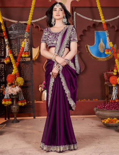 Image of DHARMEE Women's Elegant Designer Sarees Premium Rangoli Fabric with Embellished Border, Lightweight and Stylish Ethnic Wear - Perfect for Parties, Weddings, and Festive Occasions..