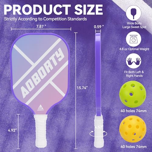 Image of AOBORTY Pickleball Paddles 4 Pack - USAPA Light Graphite Premium Rackets Fiber Face & Polymer Honeycomb Core Pickleball Set with 4 Outdoor Indoor Balls Including Portable Carry Bag