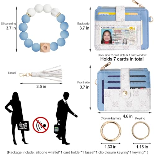 Image of COOLANS Silicone Bracelet Wristlet Wallet Credit Card Holder RFID,ID Window,Key Ring Tassel,Slim Wallet Women Keychain Purse