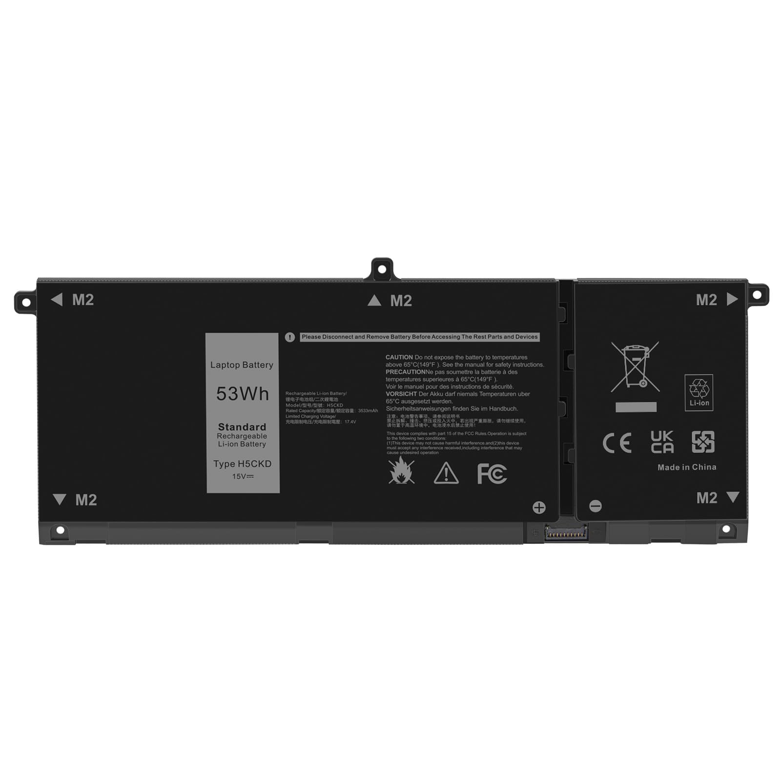 ASUNCELL 15V/53Wh H5CKD Batterie d'ordinateur Portable pour Dell Latitude 3410 3510, Vostro 5300 5301 5401 5402 5501 5502, Inspiron 5300 5301 5401 5402 5408, Inspiron 5400 5406 7405 7300 7306 Silver
