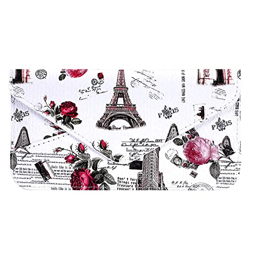 Image of XEYOU Women's Card Wallet Envelope Style Credit Card Holder Cute Cash Wallet for Ladies, White Iron Tower, Minimalist