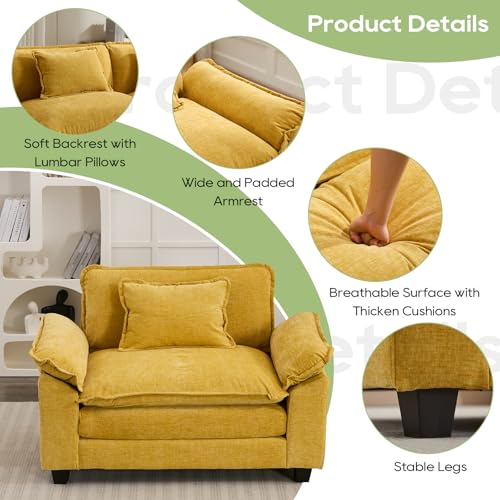 Image of Oprisen Modular Sectional Sofa, Comfy Cloud Couch, Chenille Sofa Sleeper with Deep Seat and Throw Pillows for Living Room (Yellow, 53 inch - Single Seat)