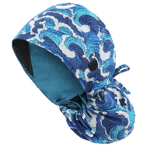 Image of QBA Adjustable Working Cap with Button, Satin-Lined Hat, Cotton Working Hat Sweatband, Elastic Tie Back Hats Unisex