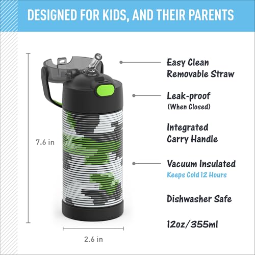Image of THERMOS FUNTAINER Water Bottle with Straw, 12oz, Inline Camo | Kids Stainless Steel Insulated Water Bottle, Keeps Drinks Cold Longer for School & Play, BPA-Free