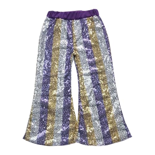 Toddler Girl Purple White Golden Stripe Sequin Pants