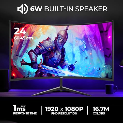 Image of Foxin Phantom 24 inch (59.94 cm) 1800R Curved Gaming Monitor, FHD 1920x1080p, 250Nits, 200Hz, 1ms, Adaptive Sync | 99% sRGB | HDMI & VGA Ports | RGB Backlight, 3W x 2 Speakers | Wall Mountable | Black