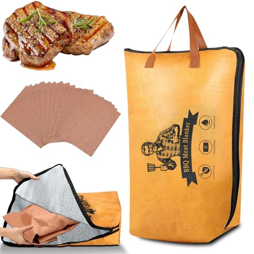 ZYFLSIYU 21-Inch BBQ Blanket for Resting Meat, 4-Layer Thickened Insulation BBQ Brisket Blanket with Handle & Wide-Mouth Zipper Design for Large Brisket, Beef, Pork Shoulders, Turkeys