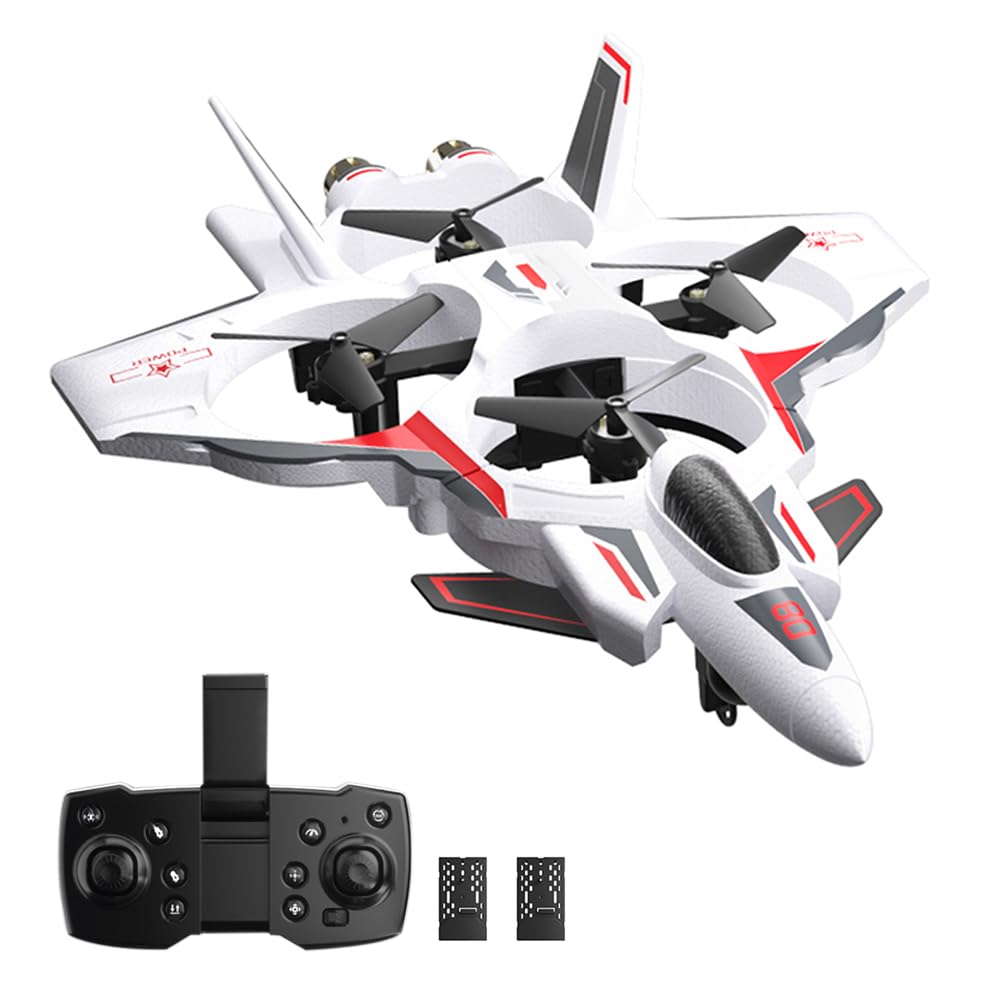 RC Fighter Jet, RC Plane 2.4GHz 4CH Remote Control Airplane with Camera, Foam RC Aircraft Glider with 3D Flip, Altitude Hold, Headless Mode, 2 Batteries, Easy to Fly for Adults Kids (Red)