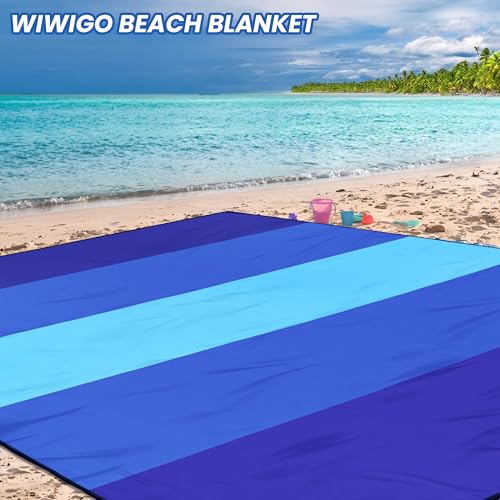 Image of WIWIGO Beach Blanket Waterproof Sandproof Beach Mat 79 inch X 83 inch /10'x9'for 2-8 Adults Quick Drying Outdoor Picnic Mat Beach Accessories for Travel, Camping, Hiking