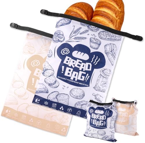 4pcs Bread Bags, 15.83x12 inch Large Fresh Bread Bags Reusable Freezer Bread Loaf Bags Washable Bread Pouch Waterproof Container for Homemade Bread Bagels Toast Croissant Keep Bread Fresh Longer