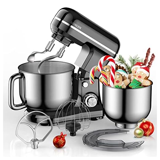 LionLen Amasadora de Pan con 2 Boles(5L + 4L) Batidora Amasadora Reposteria súper silenciosa con doble gancho, Batidor plano, Batidor de varillas, Robot de Cocina multifuncional, Negro