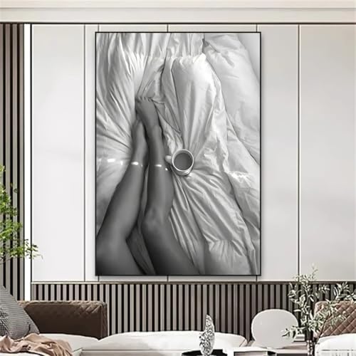 Toile femme sexy café au lit 60x80cm decoration chambre noir et blanc