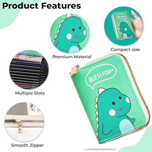 Image of Kraptick Card Holder Wallet - Slim Credit Card Holder, Visiting Card Organizer, Multi Slot Pocket Card Wallet with Secure Closure, Compact Travel Card Case (Dino Print)