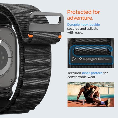 Spigen Fabric Strap (WBF1) Apple Watch Band — 42–49mm, Hook Buckle, Black — view 6