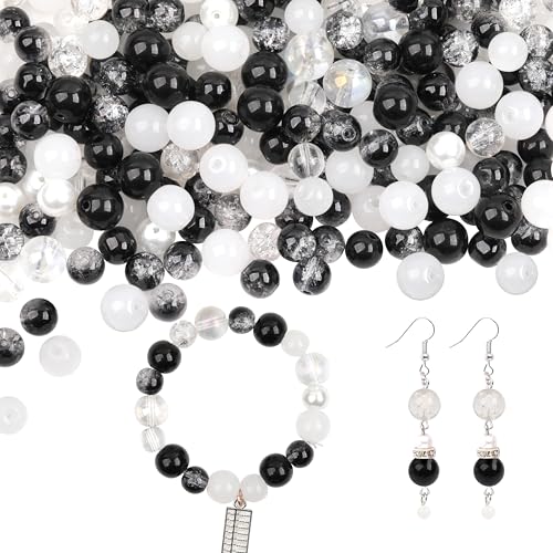 Auvoau Glass Beads for Jewelry Making Colorful Crystal Assortment Bulk Mix Round Crackle Glass Beads Faceted Loose Beads 6-10mm for Bracelets Necklace Pendants Making DIY Lampwork (Black)