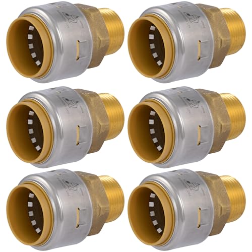 Image of SharkBite Max 1 Inch x 3 /4 Inch MNPT Adapter, Pack of 6, Push-to-Connect Brass Plumbing Fitting, UR143