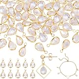 Beebeecraft 1 Caja de 60 Colgantes de Circonita Cúbica En Forma de Lágrima de Metal Dorado Y Latón con Forma de Gota de Agua de Cristal de Circonita Cúbica para Hacer Joyas Pulseras Collares
