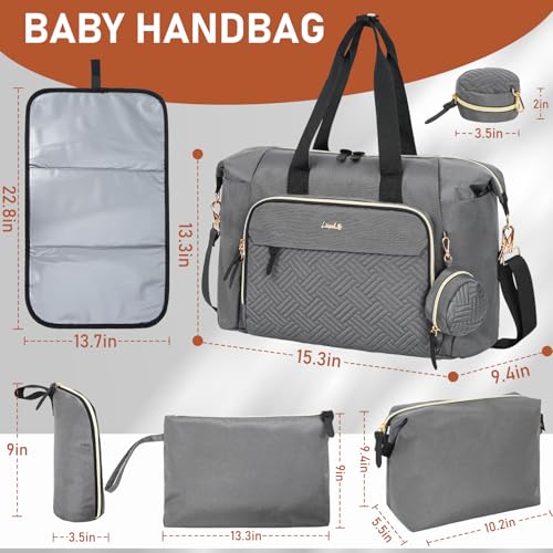 Image of 7pcs Diaper Bag Tote, Large Mommy Bag Travel Diaper bags, Baby Diaper Tote for Mom Hospital Baby, Dark Grey