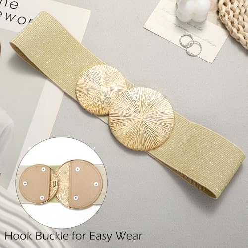 VONMELLI Wide Stretchy Belts for Women Dresses Elastic Waist Cinch Womens Belt with Gold Buckle3