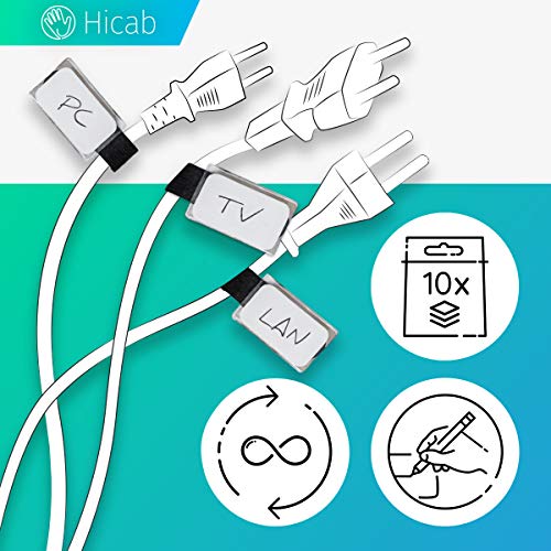 Marcador de cables Hicab 10x, negro con cierre adhesivo. Marcador de cable con campo de inscripción protegido para autoinscripción. Cierre adhesivo, marcado de cables, etiqueta para cables.