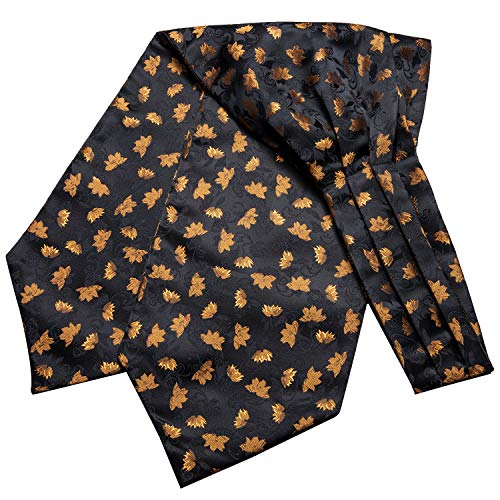 Dubulle Black and Gold Mens Silk Tie Jacquard Woven Luxury Cravat Scarf Ascot Neckties