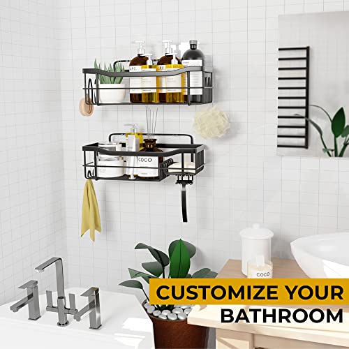 Mayro Rustproof Shower Caddy - Easy To Install Shower Shelves - Self Adhesive Bathroom Shower Organizer - Durable Shower Shelf For Inside Shower - Large Capacity Shower Rack - Black Shower Caddy #TOP2