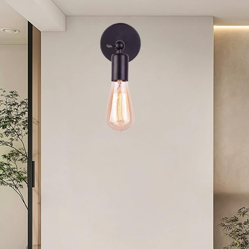 FDOIUTU Industrial Wall Light E27 Modern Indoor Wall Lamp Lighting Metal Bedroom Lamps Reading Light Bedside Wall Lights for Kitchen, Bedroom, Dining Room (NOT Included Bulb) (Black)