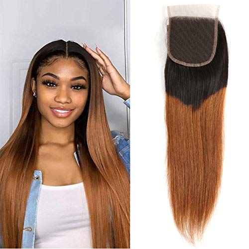 Glisdia ombre Closure Human Hair Pre Plucked Bleached Knots 4X4 Lace Front With Baby Hair 1B30 Black To Medium Auburn Hu