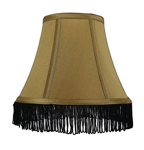 Urbanest Silk Bell Lamp Shade, 5-inch by 9-inch by 7-inch, Gold with Black Fringe, Spider-Fitter