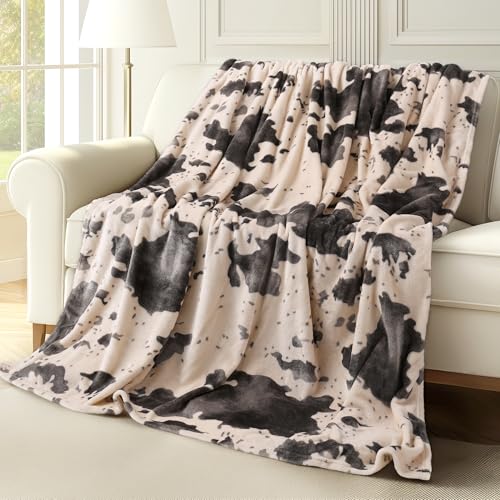 blunique Cow Print Blanket Ultra Soft Flannel Throw Blanket for Couch Bed Cute Cozy Lightweight All-Season Fleece Blanket Gift for Women & Girls 5060 Inches Pink