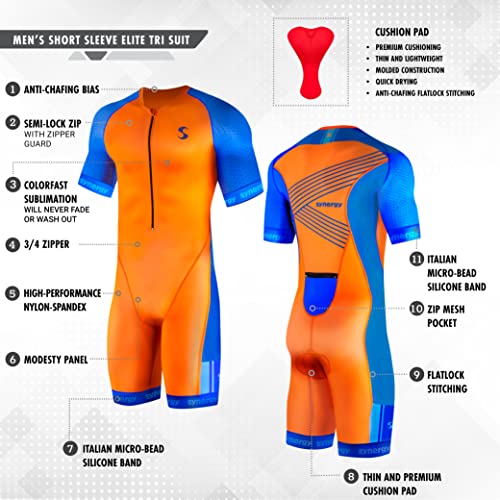 Synergy Triathlon Tri Suit - Men's Elite Short Sleeve Trisuit Cycling Skinsuit (Neon Lime/Steel, Large) - Image 3