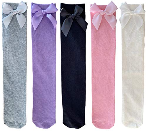 Image of Little Girl's Knee High Socks Over Calf Kids Overknee Stockings Bow Style