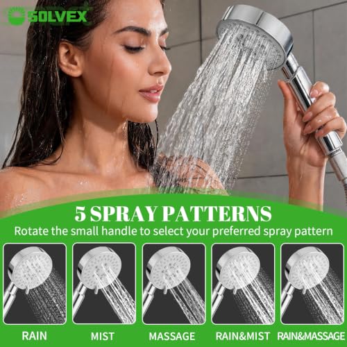 Regadera SOLVEX con mango, regadera de alta presión de 5 modos, boquillas antiobstrucción y alto caudal, manguera de acero inoxidable hermética y soporte ajustable SP-92052 miniatura 3