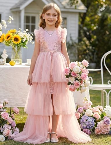 Image of GRACE KARIN Girls Dresses Sequin Party Formal Pageant Dress Tween Girl Birthday Tulle Prom Princess Maxi Dress Size 5-14