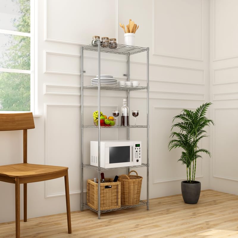 Image of 5-Shelves Heavy Duty Steel Storage Rack | Multipurpose Shelving Unit for Kitchen, Home & Utility