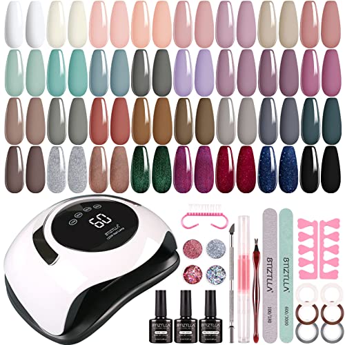 Btiztlla 32 Colors Gel Nail Polish Kit With Uv Light 120W Nail Dryer, Purple Brown Glitter Gel Nail Polish Set Uv Led Nail Lamp No Wipe Base Top Coat Nail Art Decorations Manicure Tools Starter Kit #TOP3