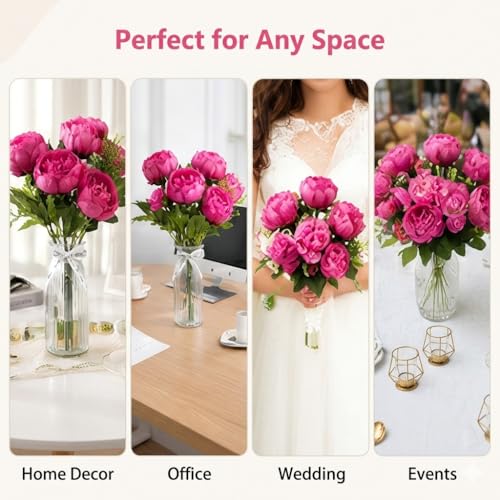 Image of CURATED CART 1 Bunch Artificial Peony Rose Flower Bouquet (Pink) | 5 Flower Heads, for Home Decor, Office, Bedroom, Balcony, Table Display, Wedding Decoration (Without Vase Pot)
