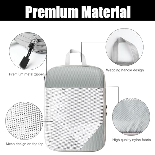 Compression Packing Cubes, 8 PCS Zhwidnerso Extensible Packing Organizer Bags for Suitcase Backpack Travel Luggage, Lightweight Travel Essentials Bag Organiser Clothes Shoes Storage Bags (Gray, 8 pcs) - Image 5
