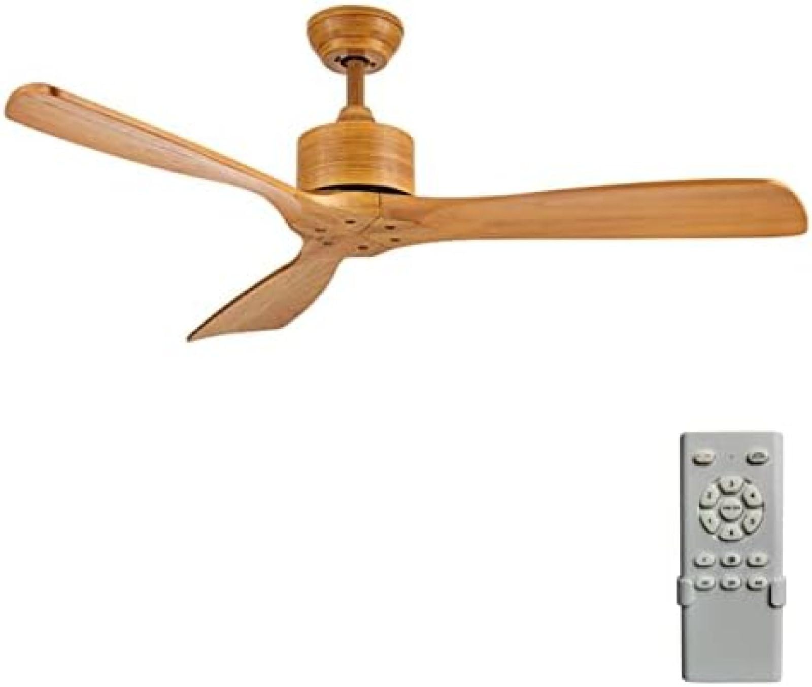 Retro Solid Wood Ceiling Fan No Light, Indoor/outdoor 6 Speed DC Motor Ceiling Fan, With Timer Remote Control,Wood Color,52inch/132cm,Striking44