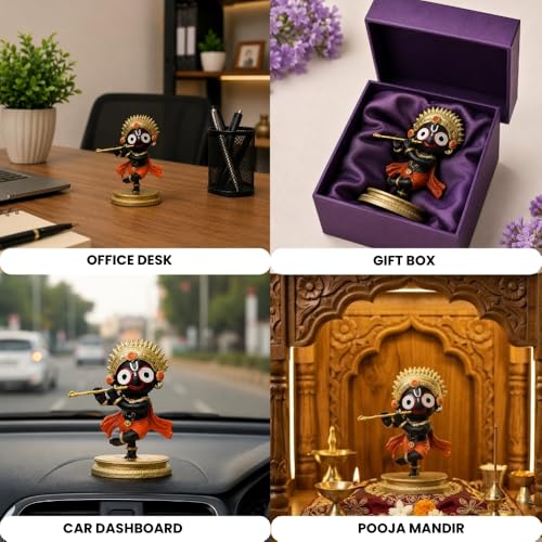 Image of VAMA Siddh Lord Jagannath Idol 4.5 Inch - Premium Hand Painted Flute Jagannath Murti for Home, Temple, Office Desk & Car Dashboard | Resin Puri Jagannath Decorative Idol for Gifting & Spiritual Decor