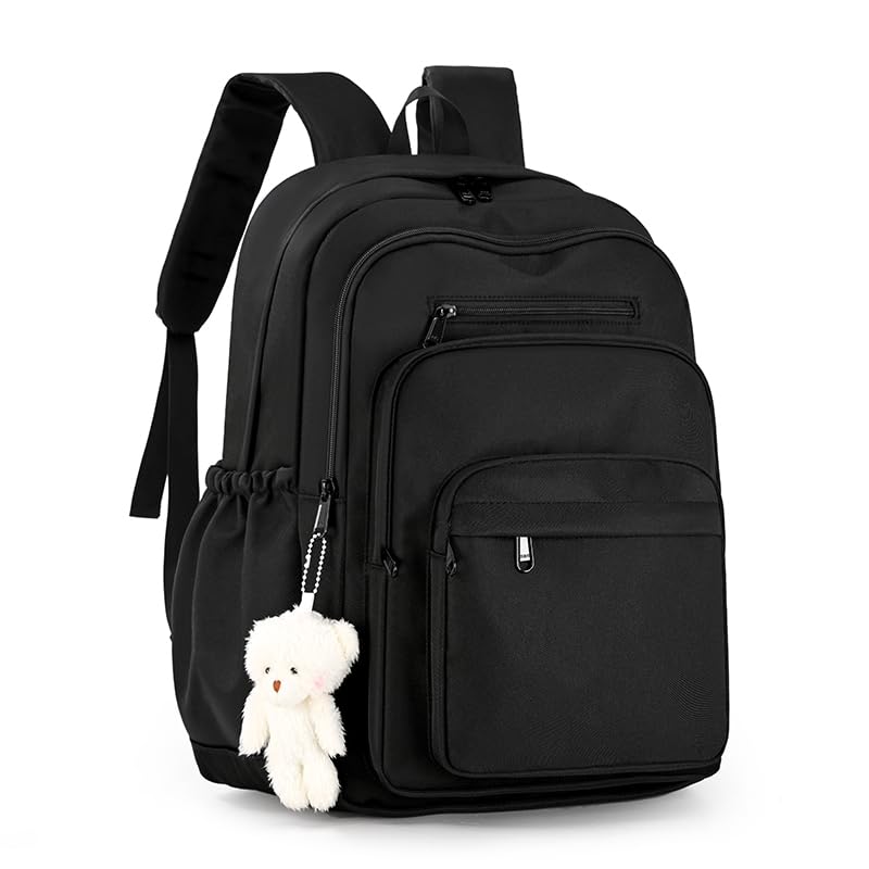 JARKJARD Cute School Backpack for Kids Teen Girls Aesthetic Lightweight Large Capacity Bookbag College Students School Bag Casual Travel Solid Color DaypackBlack