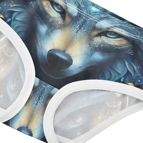 Mystical Blue Wolf Face Celestial Girl Panties Cute Girls Underwear Toddler Cotton Cartoon Kids Briefs Undies 2t4