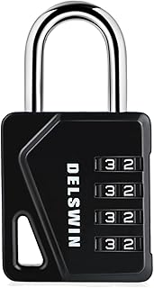 DELSWIN Padlock Combination Locker Lock - Heavy Duty 4 Digit Gym Lock with Tag - Resettable & Weatherproof Combo Lock - Gate Locks for Outdoor Fence, School, Toolbox, Case, Hasp Storage (Pack of 1)