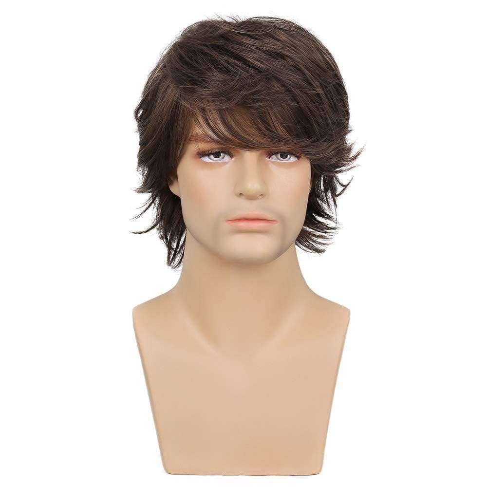 Qnbiar Brown Wig for Mens Short Layered Natural Fluffy Synthetic Hair Wig Heat Resistant Halloween Cosplay - Image 2